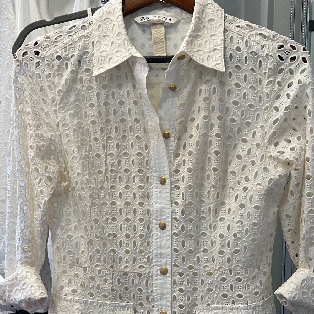Zara eyelet textured shirt dress size small